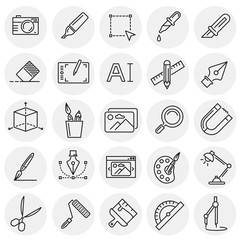 Graphic design line icons set on circles background for graphic and web design, Modern simple vector sign. Internet concept. Trendy symbol for website design web button or mobile app