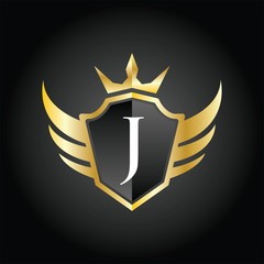 Modern J Crown Shield Wing Logo  Illustration, Vector.