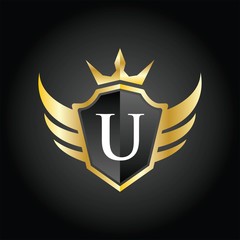 Modern U Crown Shield Wing Logo  Illustration, Vector.