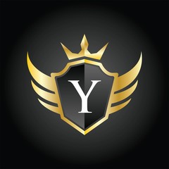 Obraz premium Modern Y Crown Shield Wing Logo Illustration, Vector.