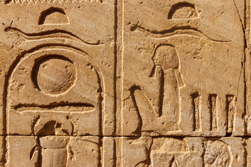 Ancient egyptian hieroglyphs on the wall in Karnak Temple Complex in Luxor, Egypt