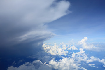 Fototapeta na wymiar Beautiful natural cloudscape. Blue sky and clouds airplane