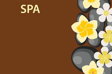 spa background with stones and flower. Vector illustration in flat style