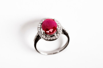 Luxury ring with ruby isolated on white background