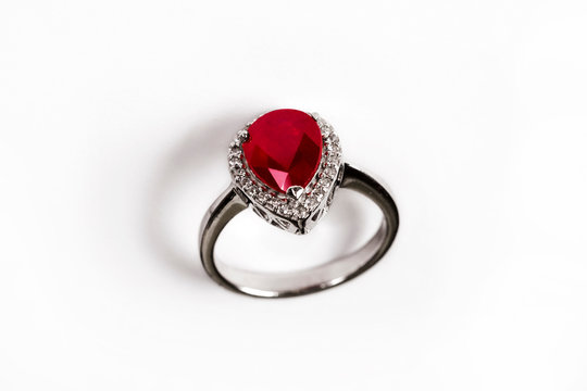 Luxury ring with ruby isolated on white background