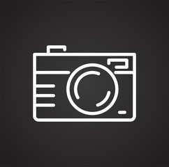 Camera line icon on black background for graphic and web design, Modern simple vector sign. Internet concept. Trendy symbol for website design web button or mobile app