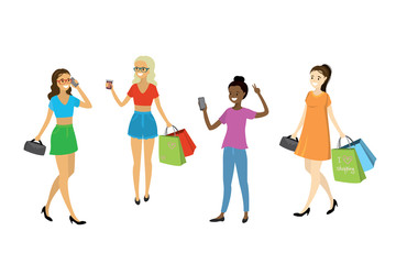 Obraz premium Set of beauty shopping female,woman in different poses