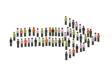 Arrow symbol from Large group of people, crowd forming various shapes