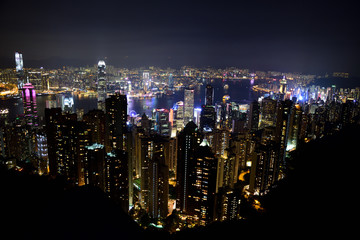 Obraz premium Hong Kong Night Cityscape Skyline From Victoria Peak