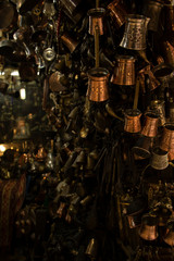Brown, copper coffee pots in the Grand Bazaar, Istanbul, Turkey