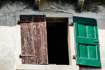 Riva del Garda, Garda Lake, Veneto region, Brenzone, Italy, WIndow and shutters of an old farmhouse.