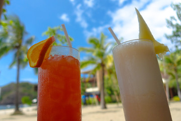 Beach Cocktails with Orange & Pineapple Slices - Resort in El Nido, Palawan, Philippines