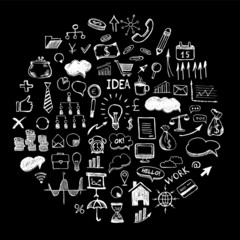 Hand drawn business symbols. Management concept with Doodle design style.