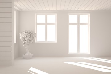 Bright minimalist empty room in white color. Scandinavian interior design. 3D illustration