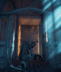Creepy monster in a haunted house,3d rendering © Joe Therasakdhi