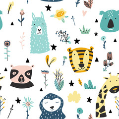 Safari baby animals seamless funny pattern.