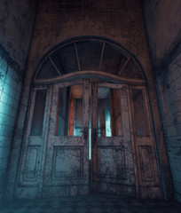 Fototapeta na wymiar The doors that should not open,An old doors in haunted house,3d rendering