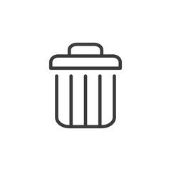 Delete icon, vector garbage trash can bin sign isolated on white, line, outline thin flat design for website.