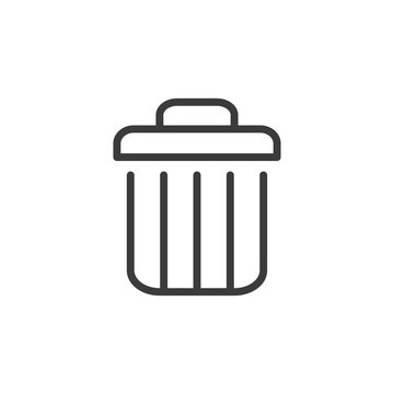 Delete icon, vector garbage trash can bin sign isolated on white, line, outline thin flat design for website.