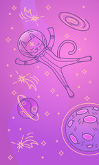 Cat astronaut flying in space. Vector illustration - 250183034