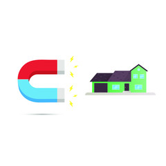 Red and blue horseshoe magnet icon sign attract house. Real estate concept flat style design vector illustration isolated on white background.