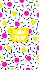 Geometric pattern memphis style pattern background with simple shapes square version flat style design vector illustration isolated on white background.