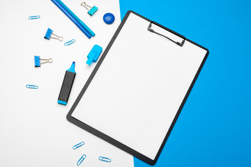 Clipboard mock up on vibrant duotone blue and white background