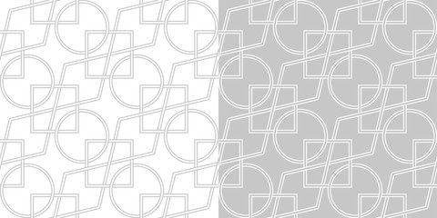 Geometric seamless patterns compilation. Gray and white backgrounds