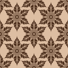 Floral seamless pattern. Brown flowers on beige background