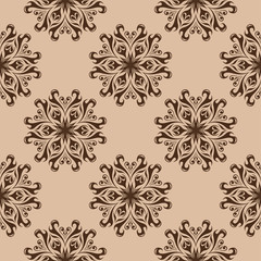 Brown floral seamless pattern on beige background