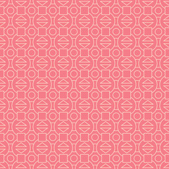 Seamless geometric pattern. Beige mixed geometric shapes on pink background