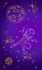 Cat astronaut flying in space. Vector illustration - 250184671