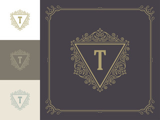 Luxury logo template vector vintage flourishes ornaments.