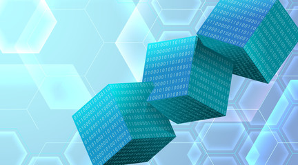 Technology background with cubes and binary code.