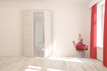 White minimalist empty room. Scandinavian interior design. 3D illustration