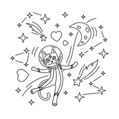 Cat astronaut in space. Vector illustration - 250185261