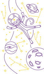 Cat astronaut flying in space. Vector illustration - 250185441