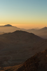 Amazing Sunrise at Sinai Mountain, Beautiful dawn in Egypt, Beautiful view from the mountain	