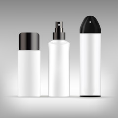 Set of Realistic Cosmetic White Tube Mockup containers isolated on white background. With black lids. Isolated on gray background.