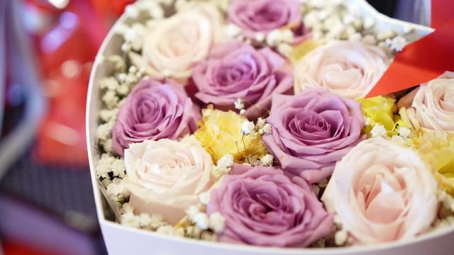 Rose flower bouquet in Valentine day, Handheld zoom in shot 4K