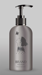 Cosmetic metal mockup isolated on grey background.  Metal tube for liquid foam, hair foam, creme.  Mock up vector illustration.