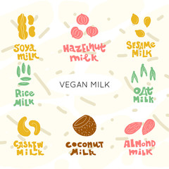 Nuts&seeds Vegan Milk vector - obrazy, fototapety, plakaty