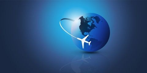     Traveling Around the World - Travel by Airplane - Globe Design 