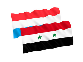National fabric flags of Luxembourg and Syria isolated on white background. 3d rendering illustration. 1 to 2 proportion.