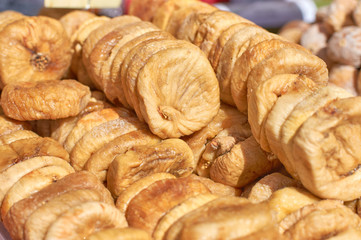Dried figs, dried fruits closeup, texture and background