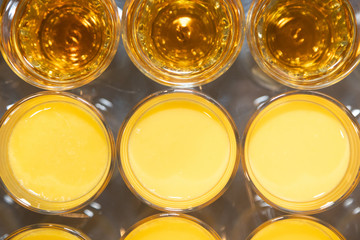 Champagne glasses close-up view from above