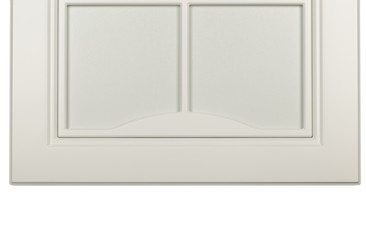 Detail close-up of a white frame facade for the kitchen.