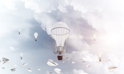 Flying hot air balloons in the air.
