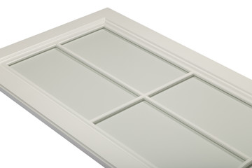 Detail close-up of a white frame facade for the kitchen.