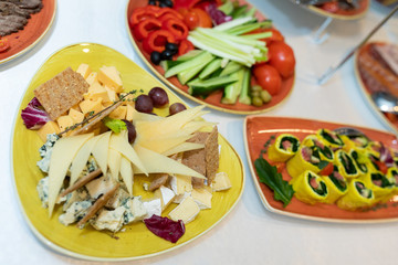 Festive table with bright snacks